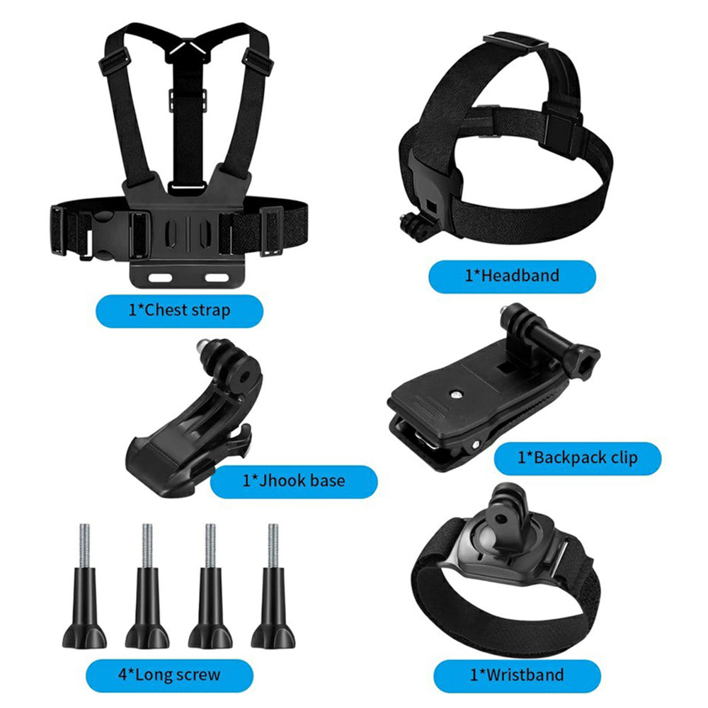 For GoPro Hero 9 / 8 / 7 / 6 / 5 9-in-1 Chest Strap Head Strap J-hook Base Sports Camera Accessories Kit For GoPro Hero 9 / 8 / 7 / 6 / 5 9-in-1 Chest Strap Head Strap J-hook Base Sports Camera Accessories Kit